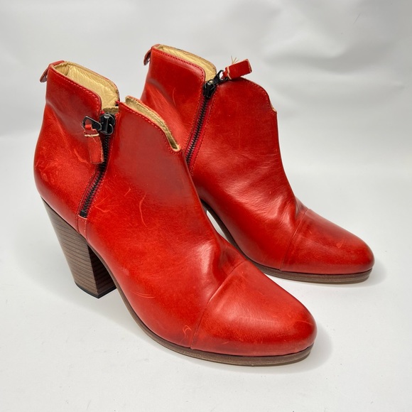 Rag & Bone Margot Double-Zip Red Leather Ankle Boots Bootie Size EU 41 - Picture 1 of 16